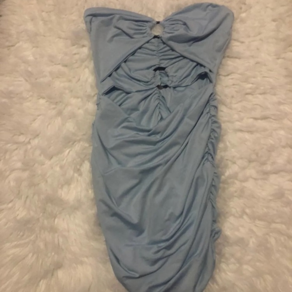 Strapless rutched midi dress with ring detail😍